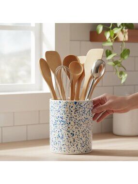 Home Basics Ceramic Utensil Holder With Terrazzo Design Kitchen Organizer